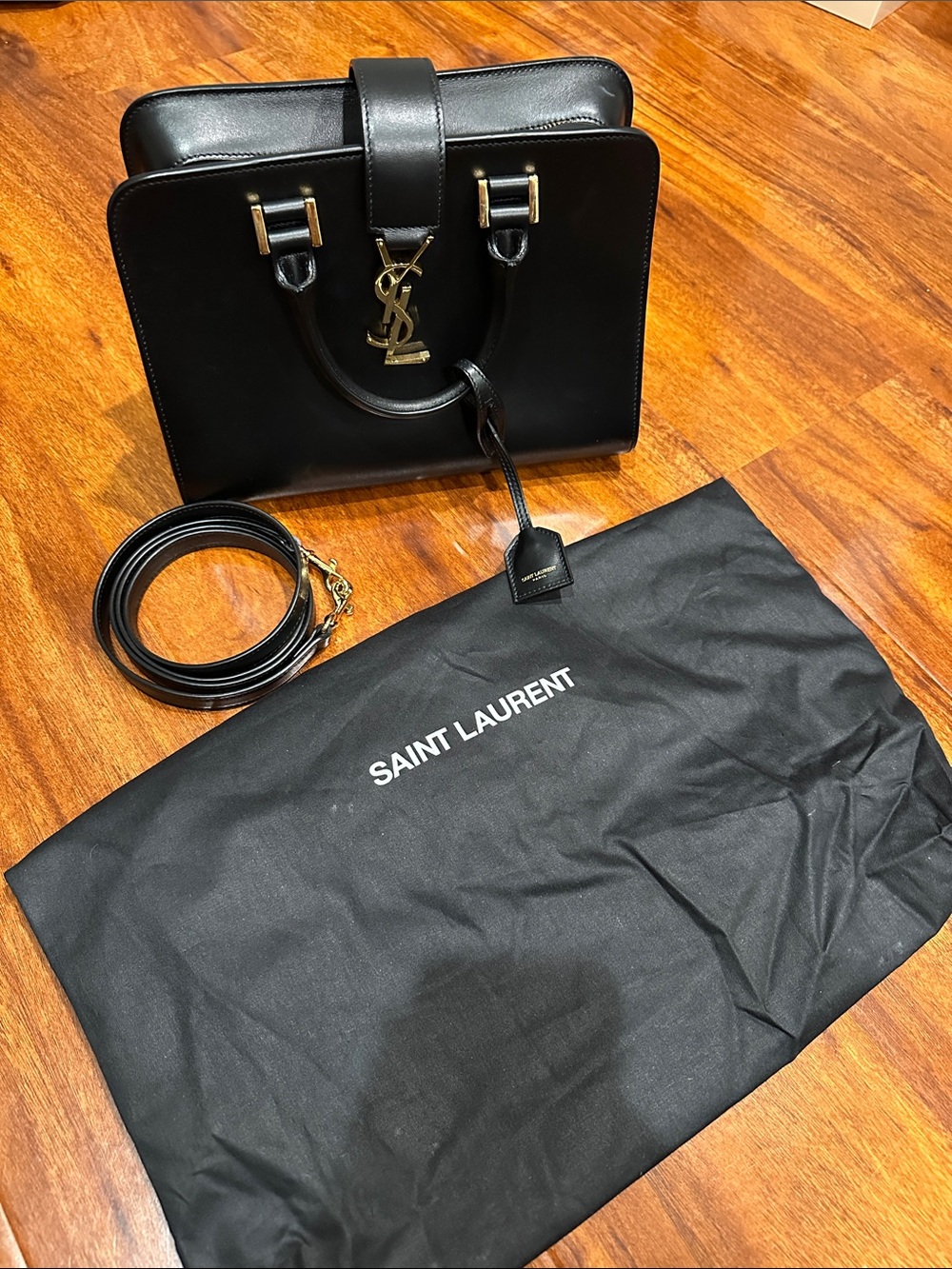 Saint Laurent Black Leather Top-Handle Briefcase with Gold YSL Hardware